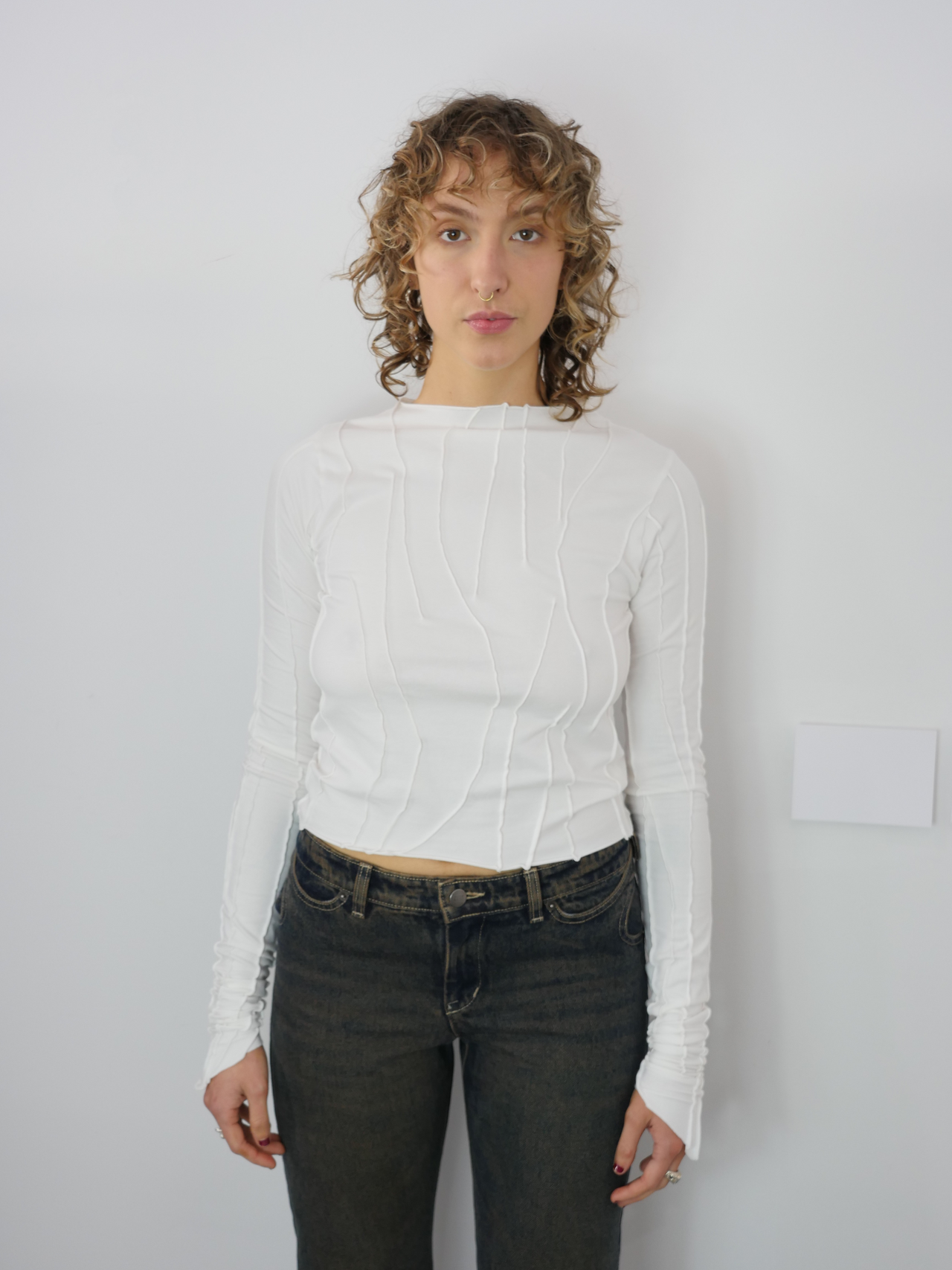 Full Suture Long Sleeve Top White