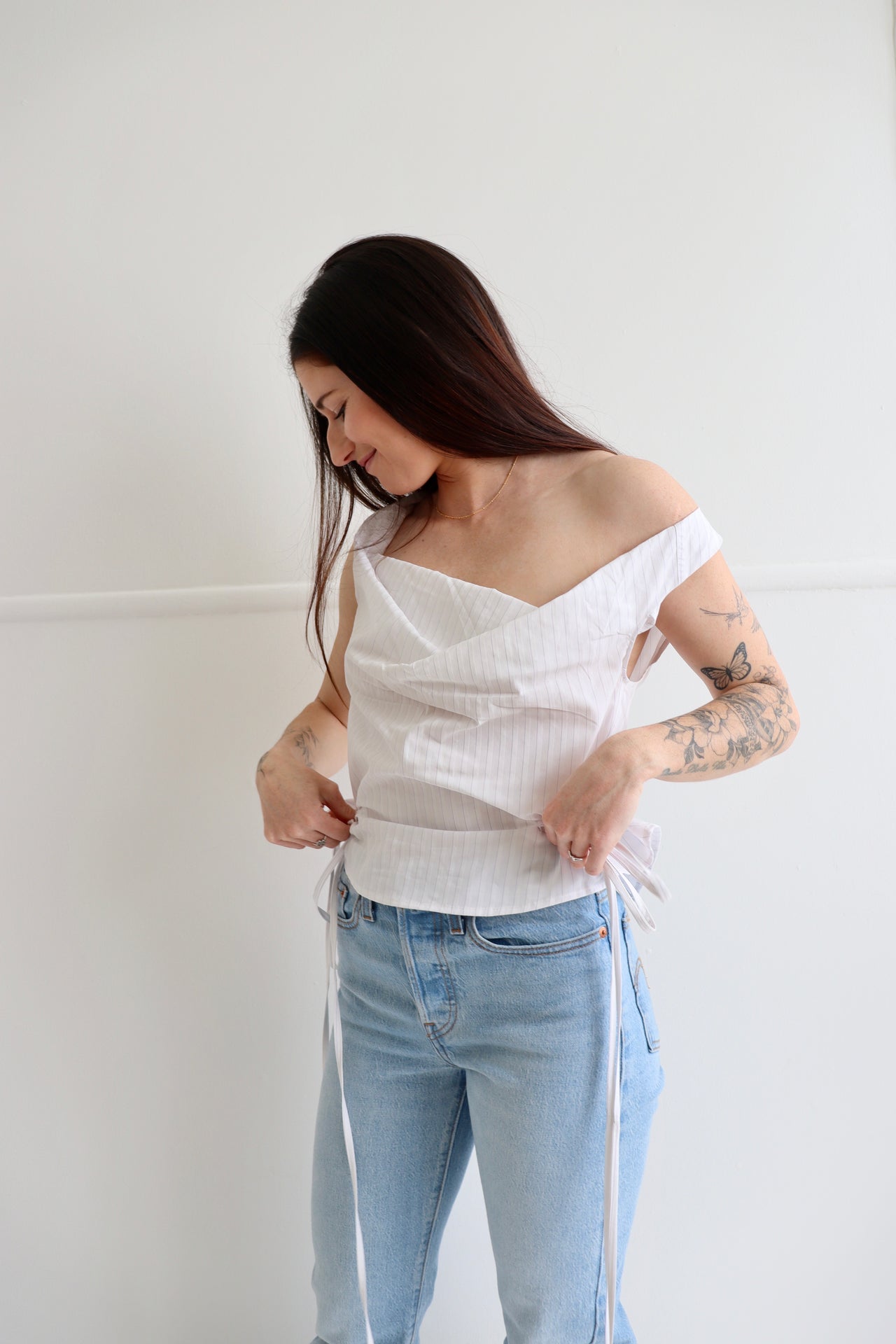 White Pinstripe Awa Top